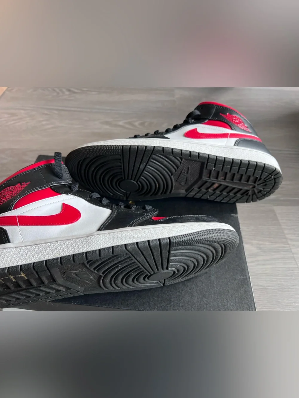 Jordan 1’s Mid Sneakers - Red, Black & White